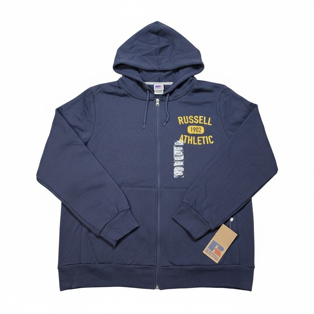 Russell Athletic Hoodie Full Zip Blue Men's Medium NWT 1902 Graphic Fleece